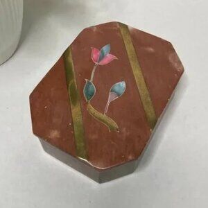 Soap Stone Trinket Box With Flower Inlay Made in India